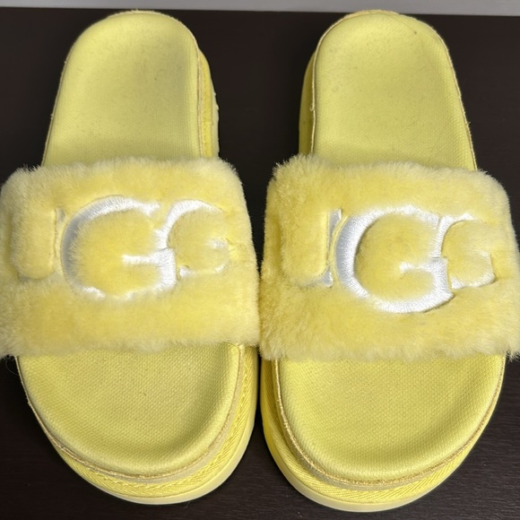 UGG Sunny Yellow Fluffy Slides - Picture 3 of 9